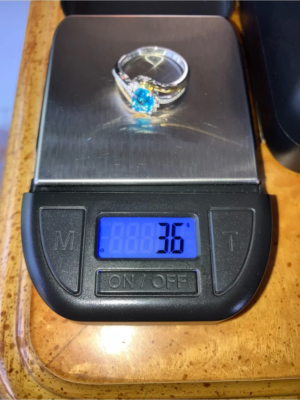 Swiss Blue Topaz White Diamond Ring Size 9